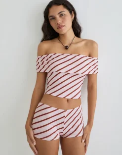 Sarla One Shoulder Top in Diagonal Stripe Pink