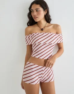 Sarla One Shoulder Top in Diagonal Stripe Pink