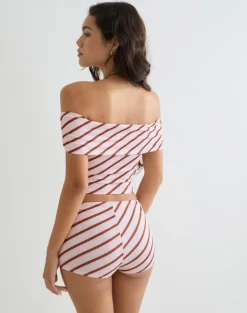 Sarla One Shoulder Top in Diagonal Stripe Pink