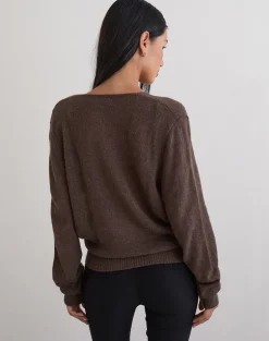 Saroya Plunge Wrap Top in Knit Dark Chocolate