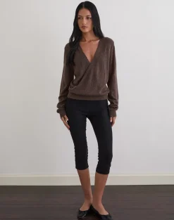 Saroya Plunge Wrap Top in Knit Dark Chocolate