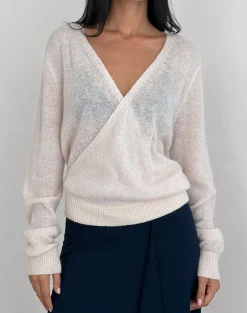 Saroya Plunge Wrap Top in Knit Ecru