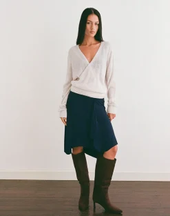 Saroya Plunge Wrap Top in Knit Ecru
