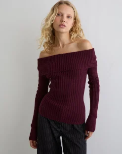 Saskia Bardot Bow Back Top in Dark Cherry