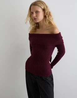 Saskia Bardot Bow Back Top in Dark Cherry
