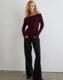 Saskia Bardot Bow Back Top in Dark Cherry