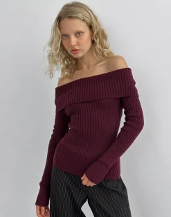 Saskia Bardot Bow Back Top in Dark Cherry