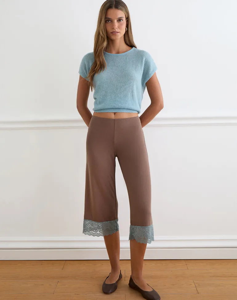 Satomi Capri in Lace Trim Cupro Mink