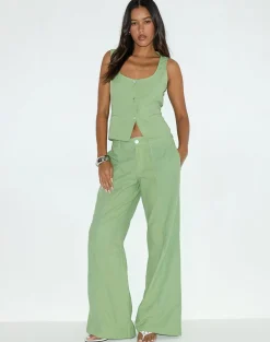 Saucy Trouser in Linen Minty Green