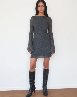 Sava Open Back Long Sleeve Mini Dress in Black Floral Chiffon