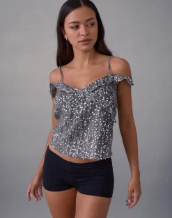 Savira Top in Chiffon Sequin Grey