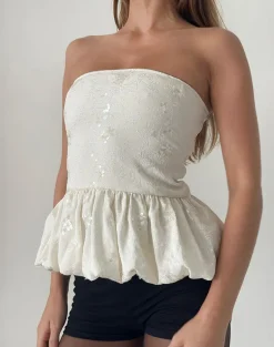 Saya Top in Sequin Jacquard Ivory
