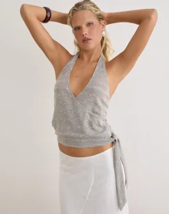 Sayena Top in Sheer Knit Light Grey