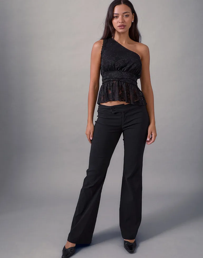 Sayong One Shoulder Top in Floral Lace Black