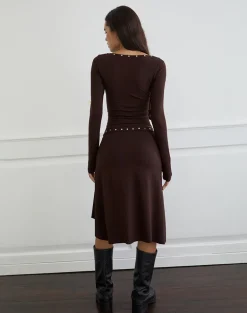 Scanio Long Sleeve Cowl Top with Studs in Bitter Chocolate