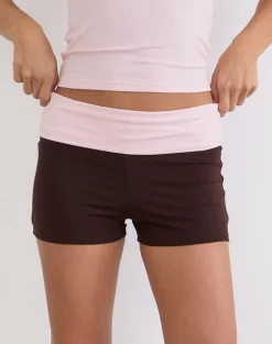 Sea Foldover Short in Bitter Chocolate and Light Pink