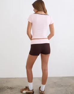 Sea Foldover Short in Bitter Chocolate and Light Pink