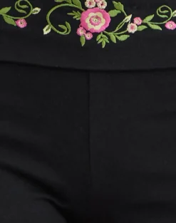 Sea Foldover Short in Black with Swirly Floral Embroidery