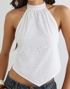 Sedona Halterneck Top in Broderie White