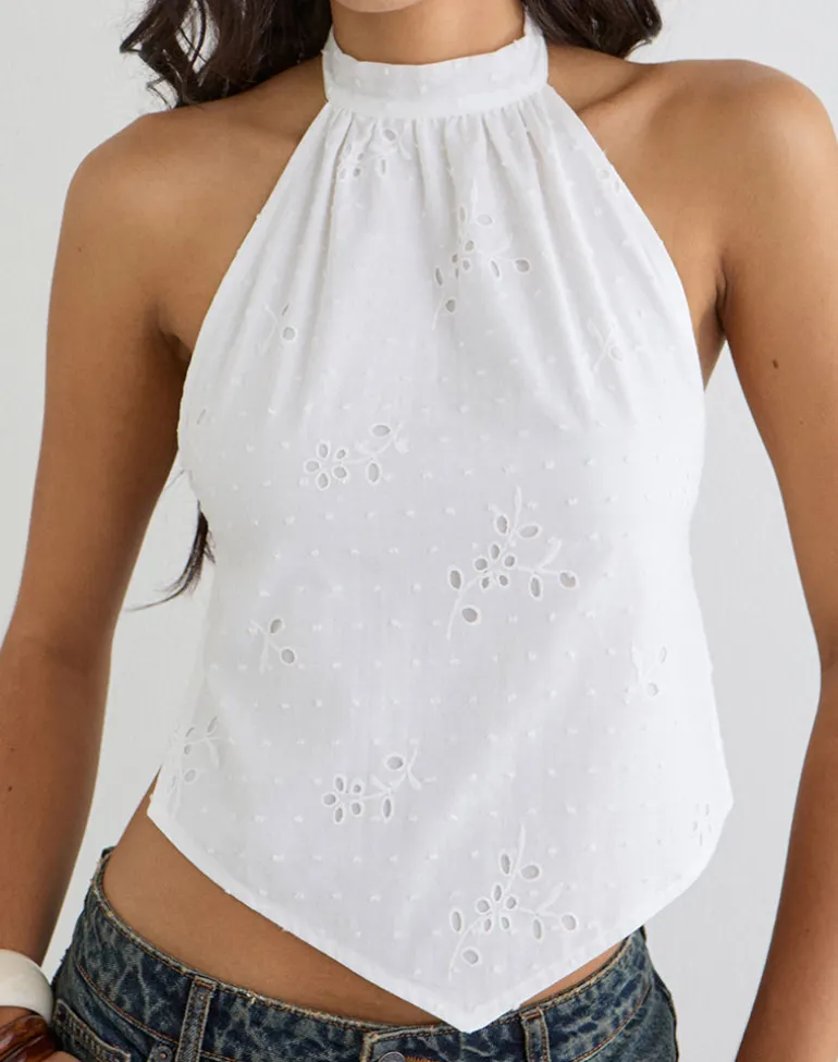 Sedona Halterneck Top in Broderie White