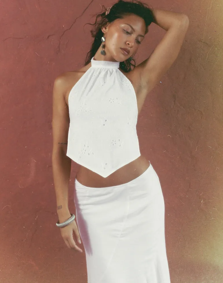 Sedona Halterneck Top in Broderie White