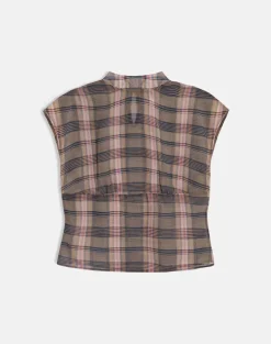 Sekala Top in Brown and Pink Blurry Check