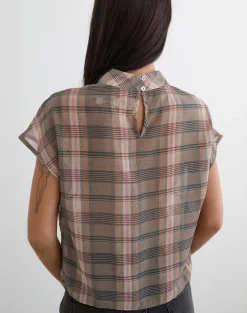 Sekala Top in Brown and Pink Blurry Check