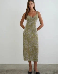 Selayu Midi Dress in Moss Petal Olive