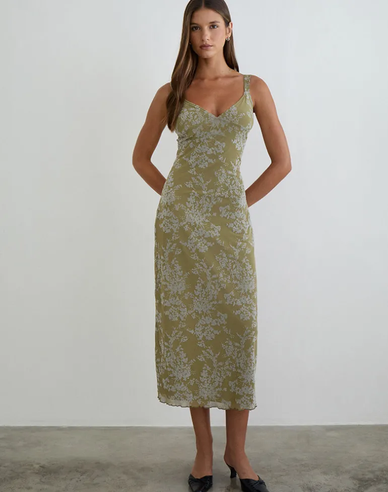 Selayu Midi Dress in Moss Petal Olive