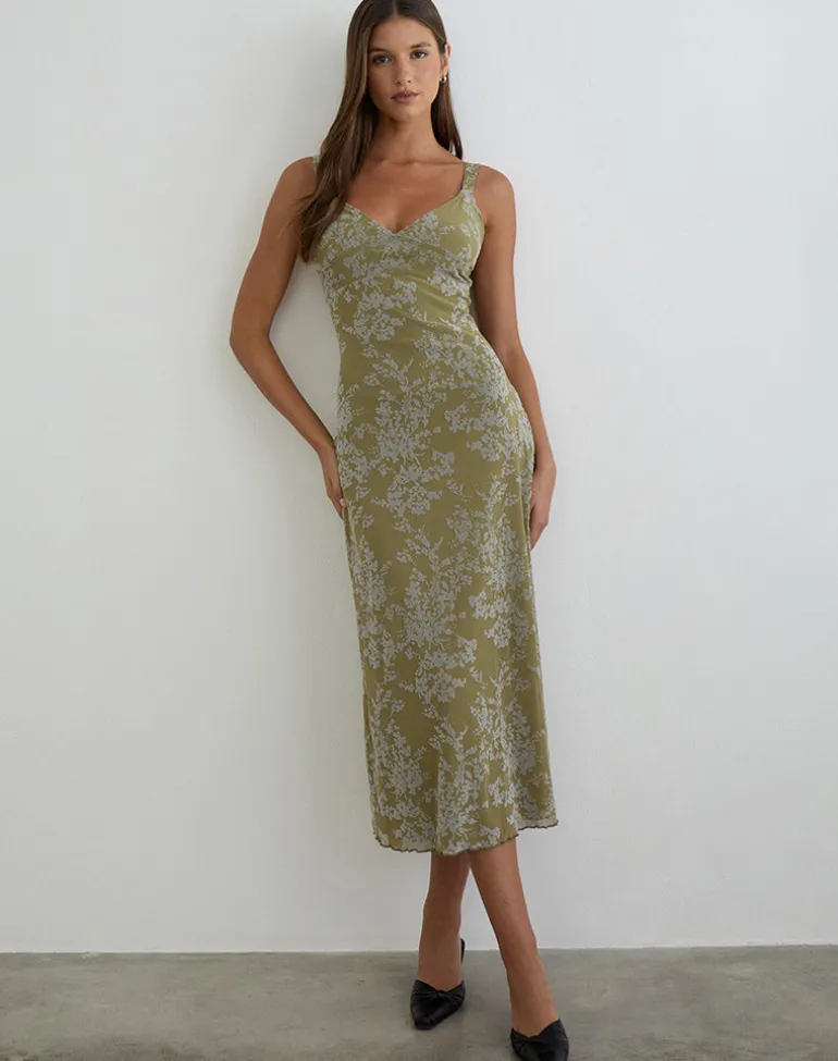 Selayu Midi Dress in Moss Petal Olive