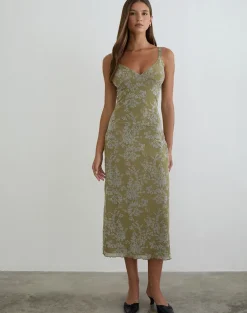 Selayu Midi Dress in Moss Petal Olive