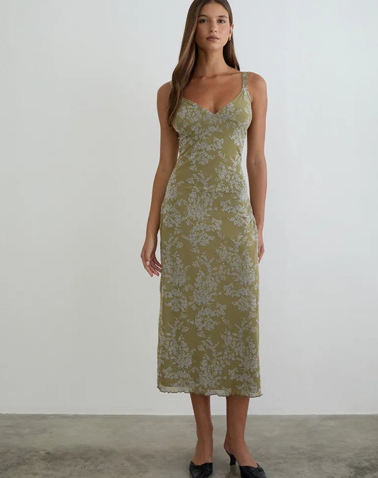 Selayu Midi Dress in Moss Petal Olive