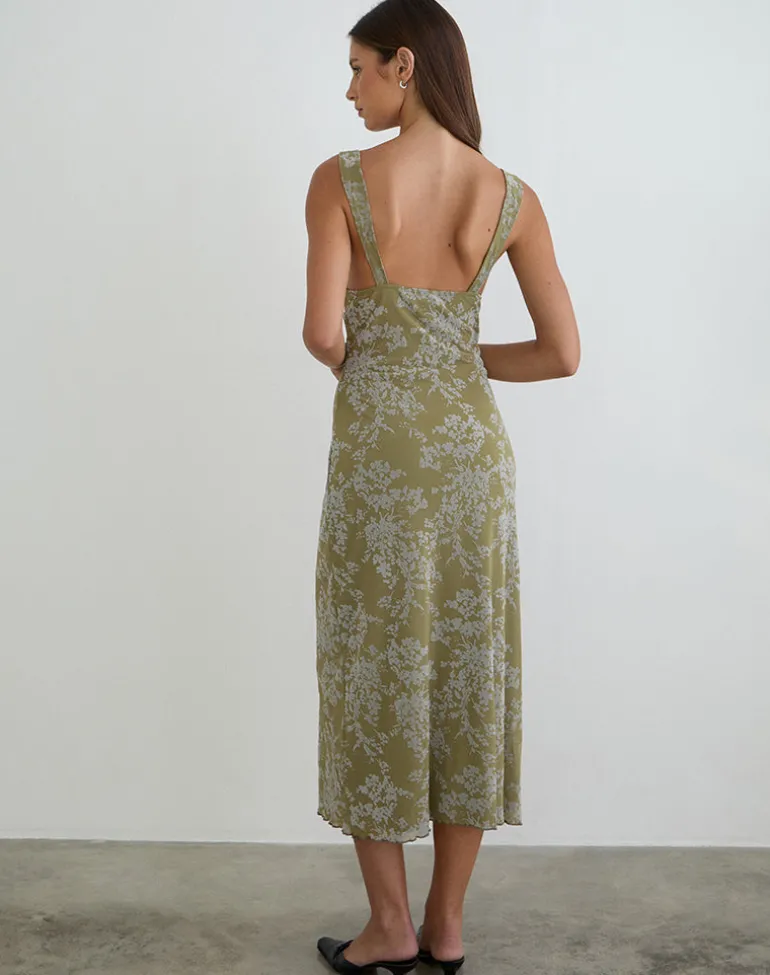 Selayu Midi Dress in Moss Petal Olive