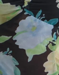 Selita Top in Black Chiffon with Crystal Flower Print