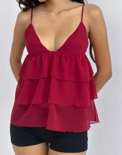 Selvina Frill Cami Top in Red