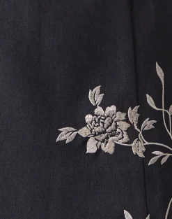 Sepzhi Midi Skirt in Vine Flower Embroidered Dark Charcoal