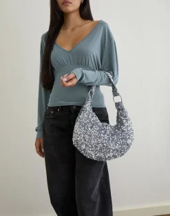 Sequin Hobo Bag in Silver