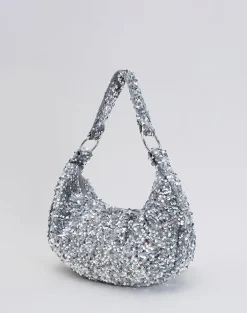 Sequin Hobo Bag in Silver