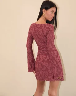 Sevila Dress in Maroon Burnout Mesh