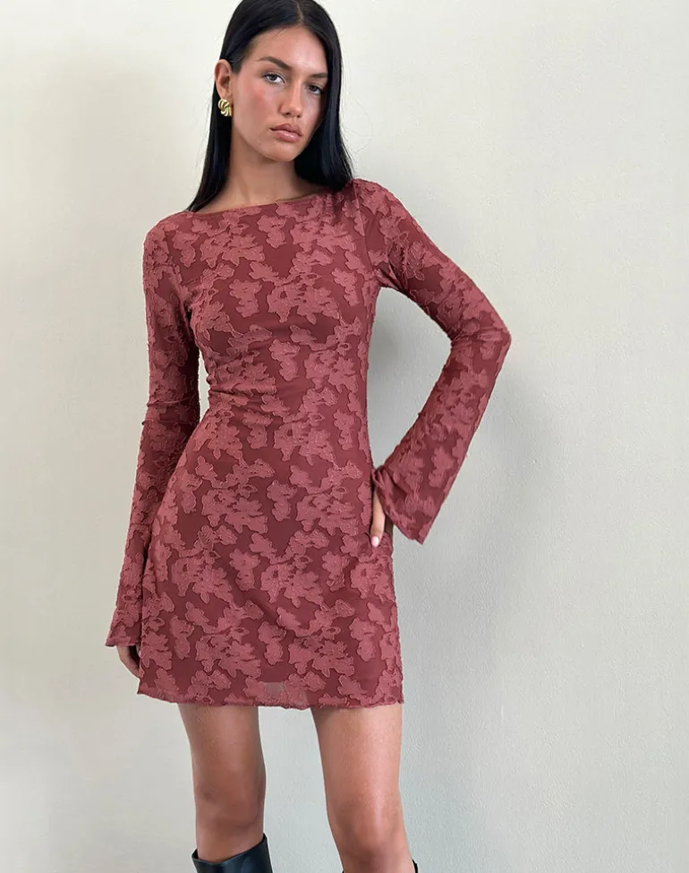 Sevila Dress in Maroon Burnout Mesh