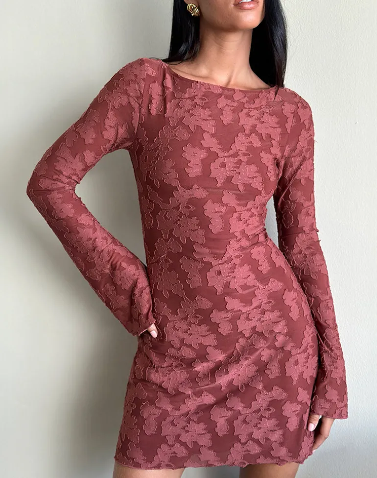 Sevila Dress in Maroon Burnout Mesh