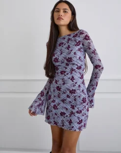 Sevila Long Sleeve Mini Dress in Lotus Flock Checked Lavender