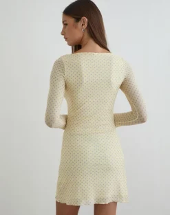 Sevila Mini Dress in Yellow with Compact Grey Polka