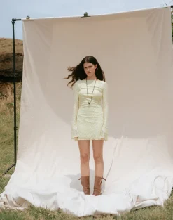 Sevila Mini Dress in Yellow with Compact Grey Polka
