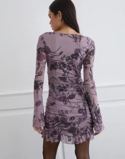 Sezuko Dress in Flock Shadow Flower Purple