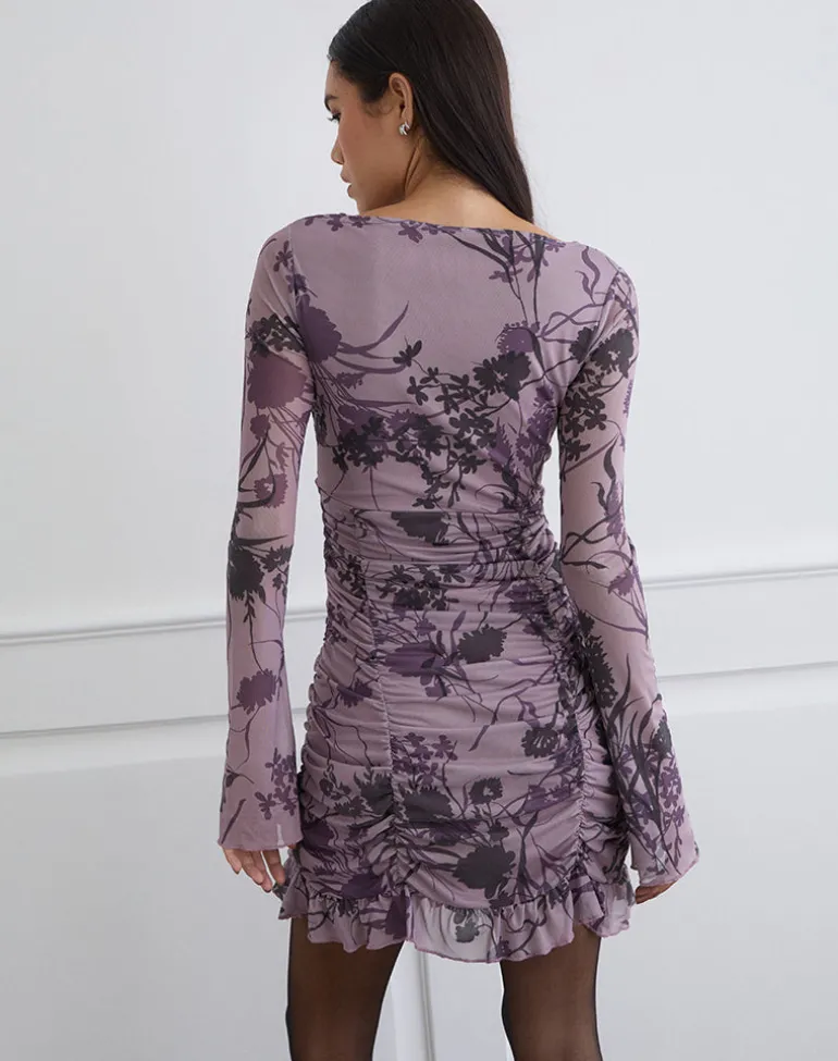 Sezuko Dress in Flock Shadow Flower Purple
