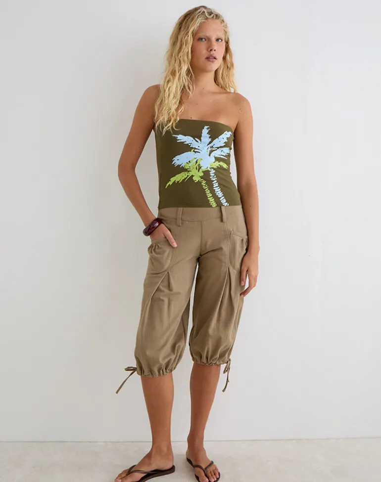 Shaelo Bandeau Top in Jersey Palm Tree Khaki