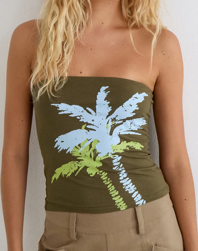 Shaelo Bandeau Top in Jersey Palm Tree Khaki
