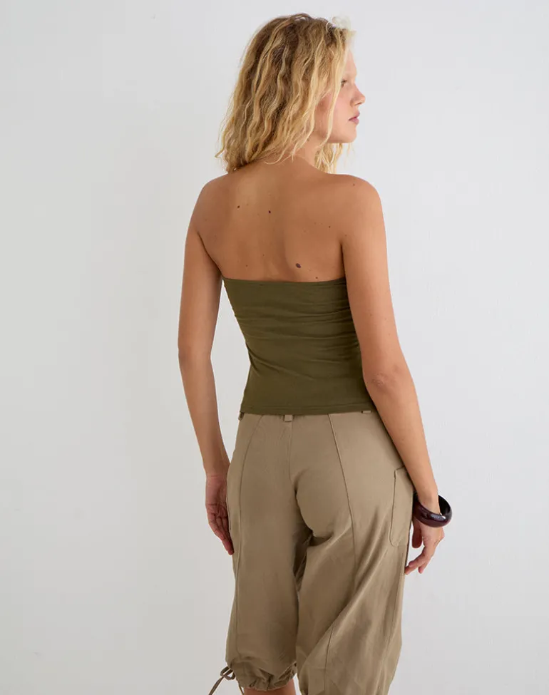 Shaelo Bandeau Top in Jersey Palm Tree Khaki