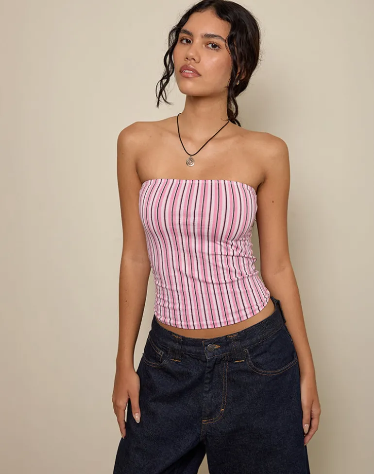 Shaelo Bandeau Top in Pinstripe Pink